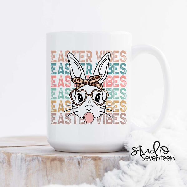 Easter Vibes Bunny Coffee Mug, Spring Decor Cup