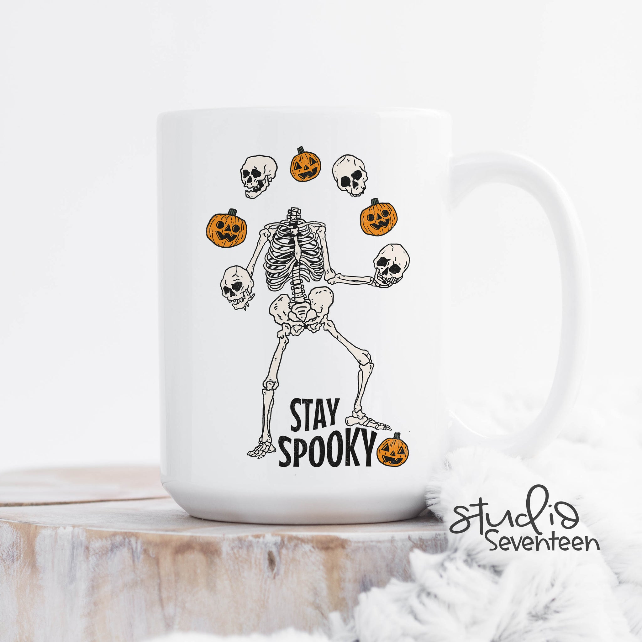 Stay Spooky Skeleton and Pumpkin Halloween Coffee Mug