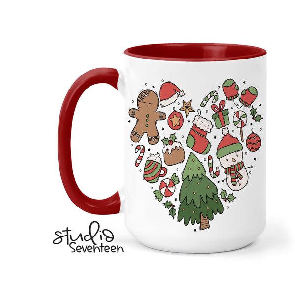 Christmas Doodle Heart Coffee Mug