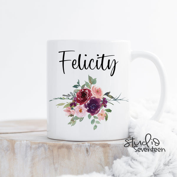 Personalized Name Mug with Floral Design for Woman and Girls