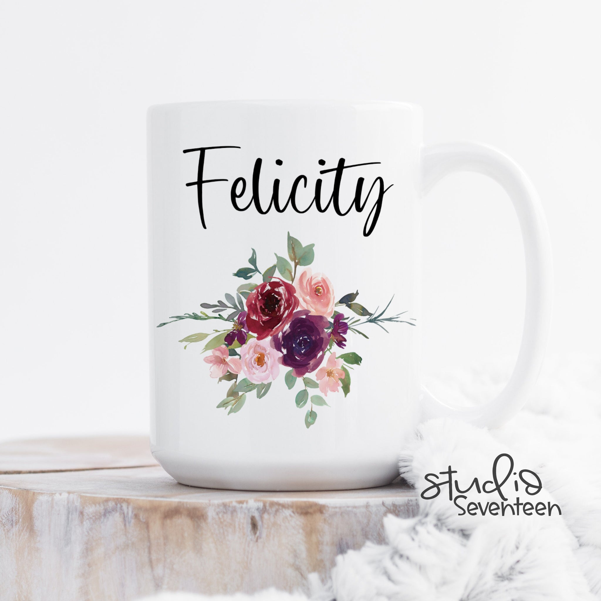 Personalized Name Mug with Floral Design for Woman and Girls