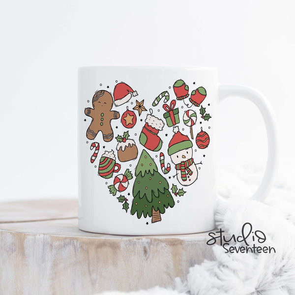 Christmas Doodle Heart Coffee Mug