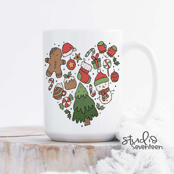 Christmas Doodle Heart Coffee Mug