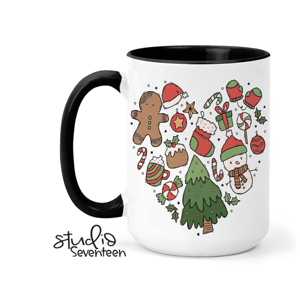 Christmas Doodle Heart Coffee Mug